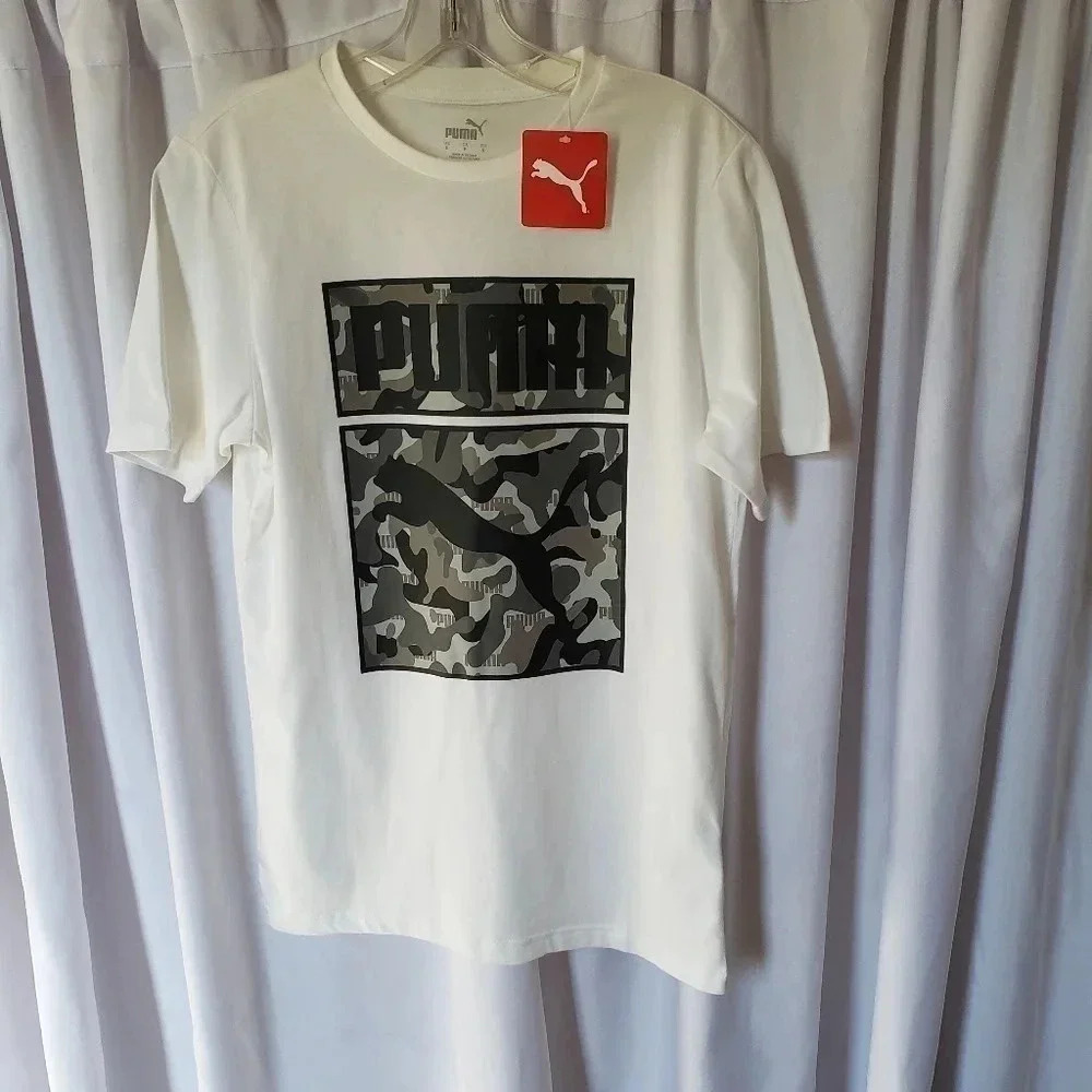 -Puma Mens T-Shirt Camo Logo Print White size S